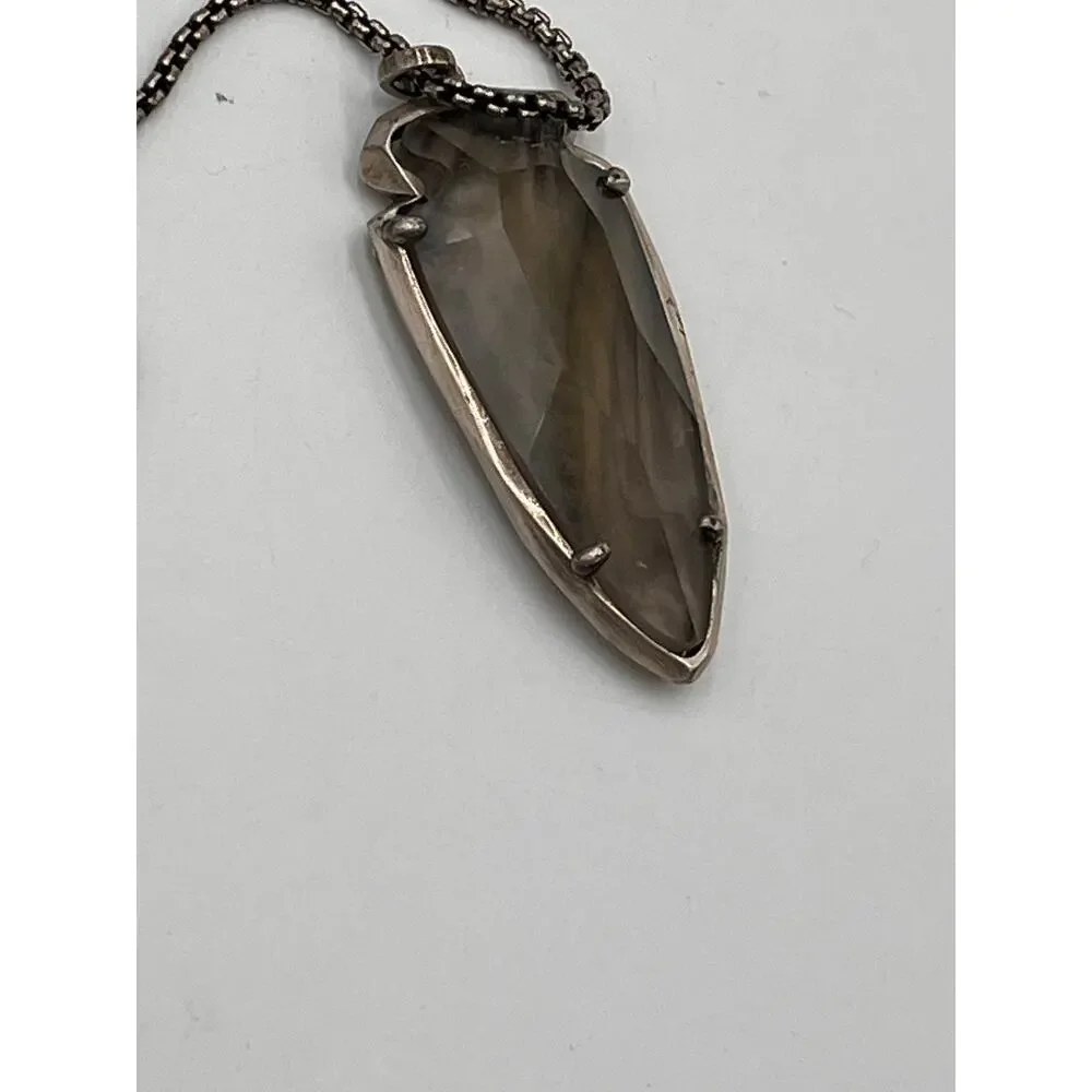 Kendra Scott Kimmy Gray Pearl Arrowhead Antique Silver‎ Pendant Necklace